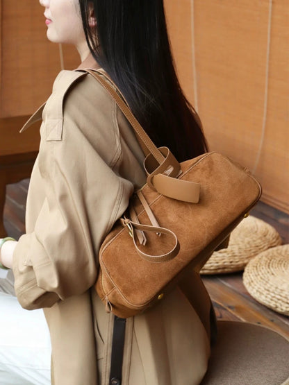 2026 Newest Women Pillow Bag Suede Genuine Leather Shoulder Bags Luxury Designer Female Large Underarm Bag Versatile Bags Coffee