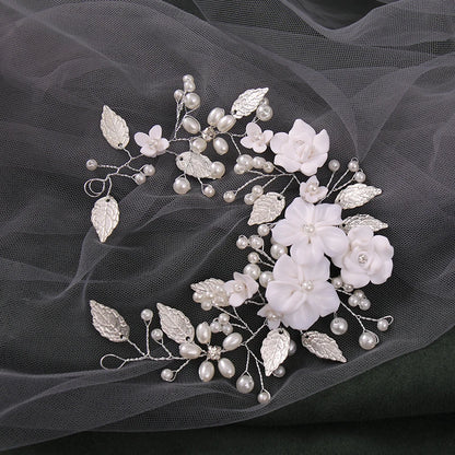 Ceramic Flowers Wedding Headbands for Bride Crystal Pearls Hairbands Women Hairpins Bridal Headpiece Hair Jewelry Accessories