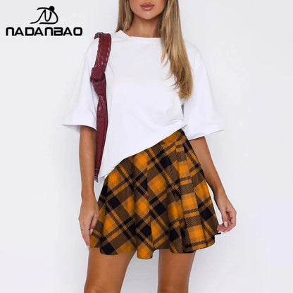 Nadanbao Summer Women High Waist Plaid Pleated Skirts Skirt Y2K Streetwear School Uniform A-Line Gym Student Short Skirt Girl