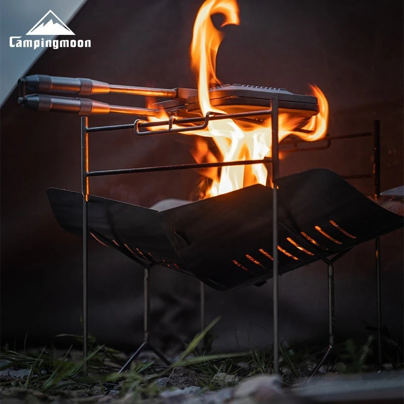CAMPINGMOON Portable Outdoor Bonfire Folding Stainless Steel BBQ Stove Compact Camping Firewood Burning Platform