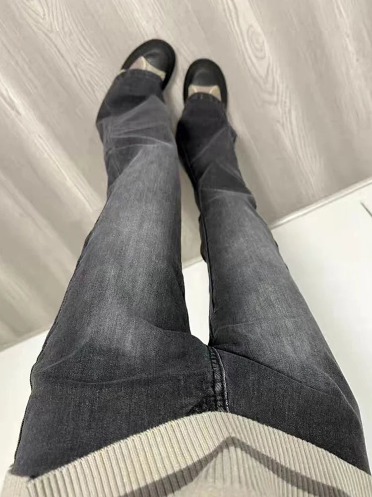 Harajuku Black Flare Jeans Low Waist Slim Bell Bottoms Women Fashion Denim Pant Trousers American Retro High Street Streetwear