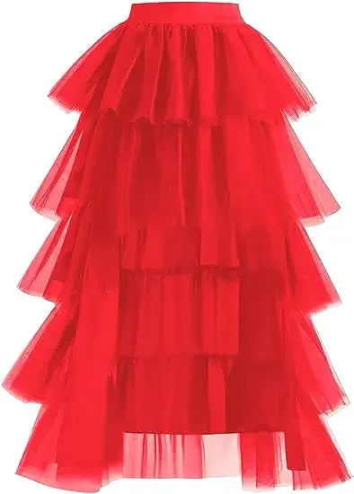Women's High Low Tulle Multi-Skirt Iered Ruffles Asymmetrical Prom Party Skirts Punk Tulle Gown Under Petticoat