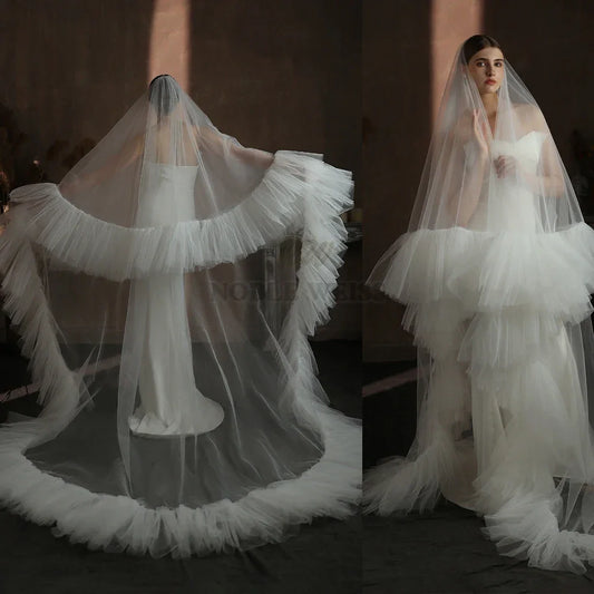 Two Layer Wedding Veil Ruffled Edge Tulle Bridal Veil With Comb Fluffy Bride Veils Cover Face Veil Customized