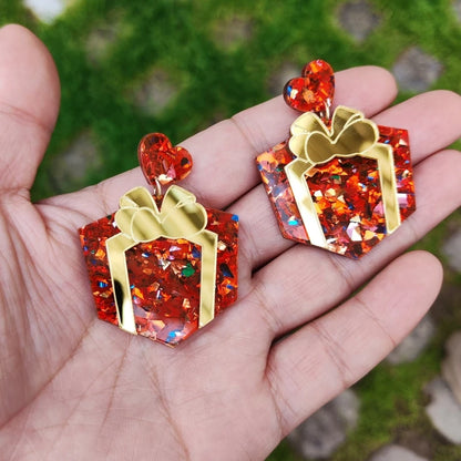 KUGUYS Christmas Red Gift Box Earrings for Women Acrylic Jewelry Trendy Accessories
