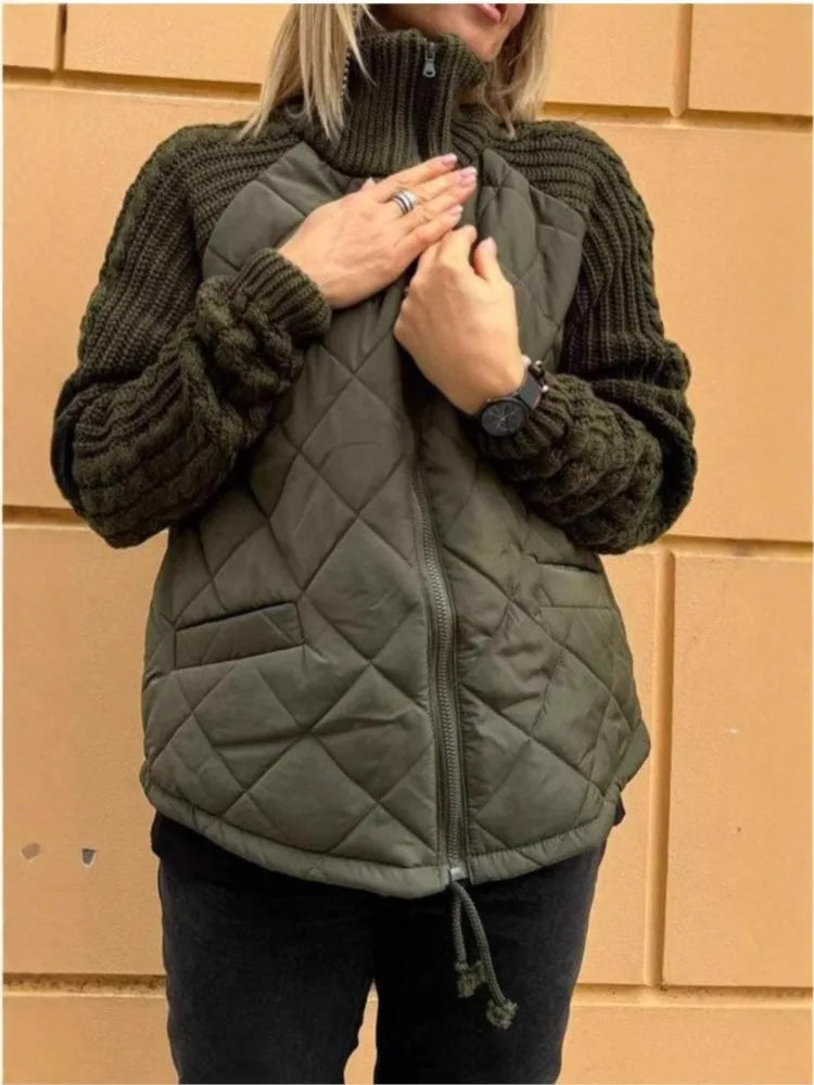 Elegant Casual Coat Women New Fashion Cardigan Zipper Long-sleeved Stand-up Collar Women's Jacket Cotton Jacket Womens Clothing