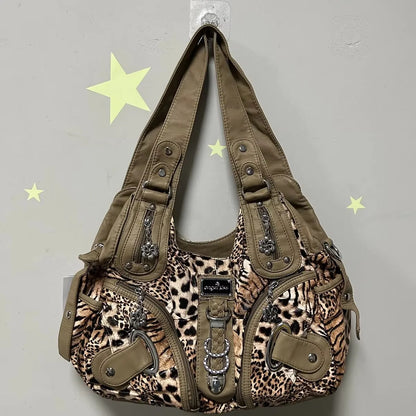 Angel Kiss Women Handbags Leopard Bag Top-handle Handbag Fashion Satchel Dumpling Pack Shoulder Bag Tote Bag Hobos Large Purse