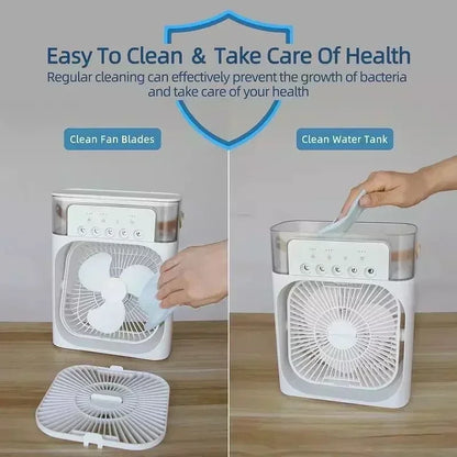 New 3 In 1 Portable Fan AIr Conditioner Household Mini Air Cooler LED Night Light Humidifier Air Adjustment Fan Office Home Fan
