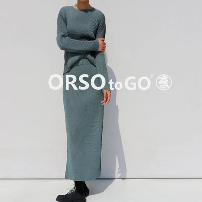 Miyake Pleated Fish Scale Folded Skirt Women Spring Summer Korean Fashion Causal Elegant High Waist Side Split Straight Skirt