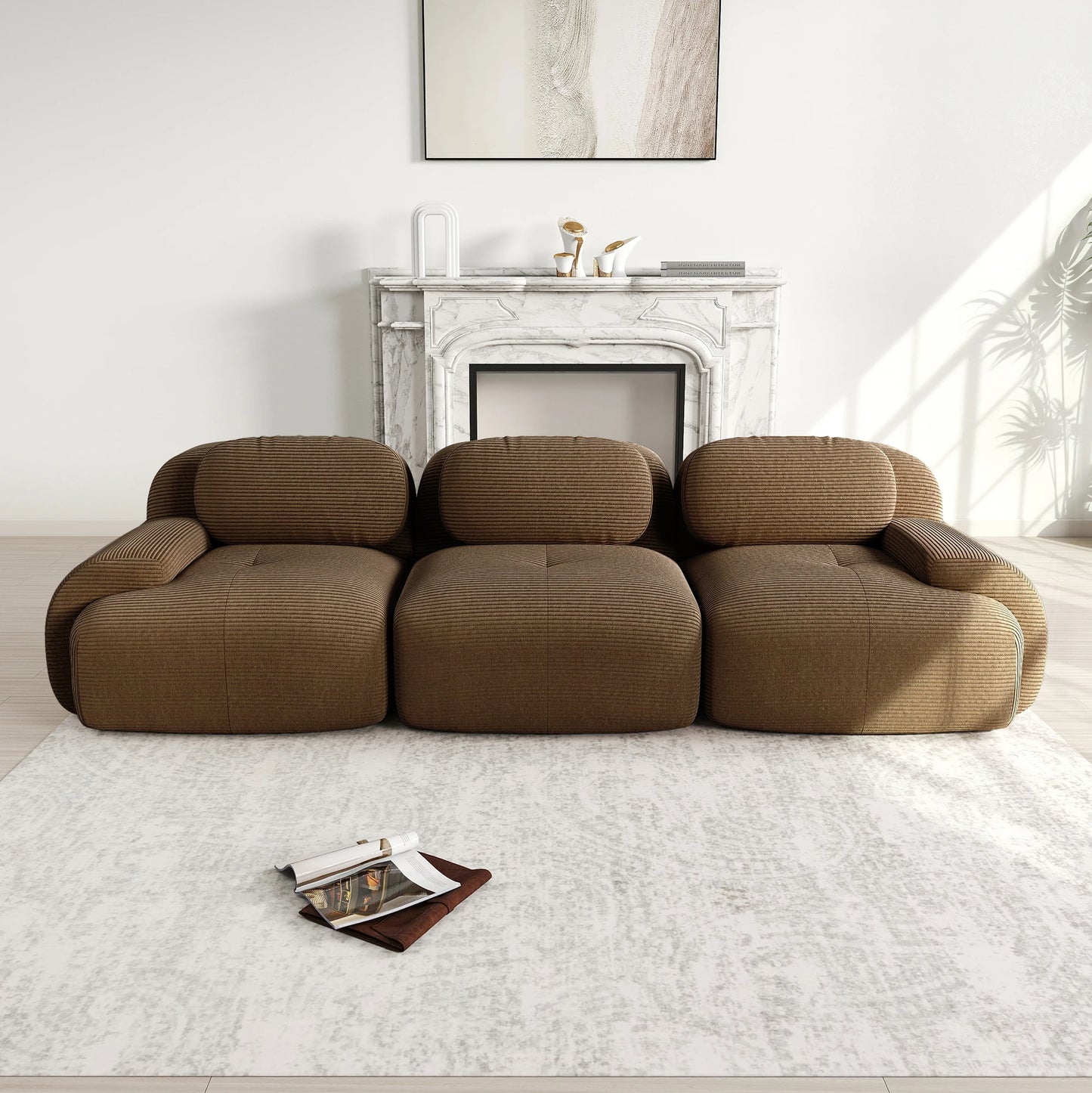 3-seater Sofa in Premium Cordsamt, Non-slip, Ergonomic Armrests and Highly Elastic Upholstery for Living Room and Bedroom, Green
