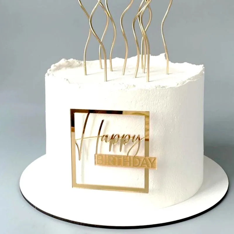 Acrylic Side Happy Birthday Cake Decorations Happy Anniversary Cake Topper Event Party Supplies Baking Decorating Accessories