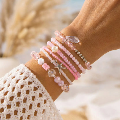Cute Coral Starfish Shell Multi-Layer Bracelet for Women Ocean Series Fashion Stackable Beaded Jewelry Accessories