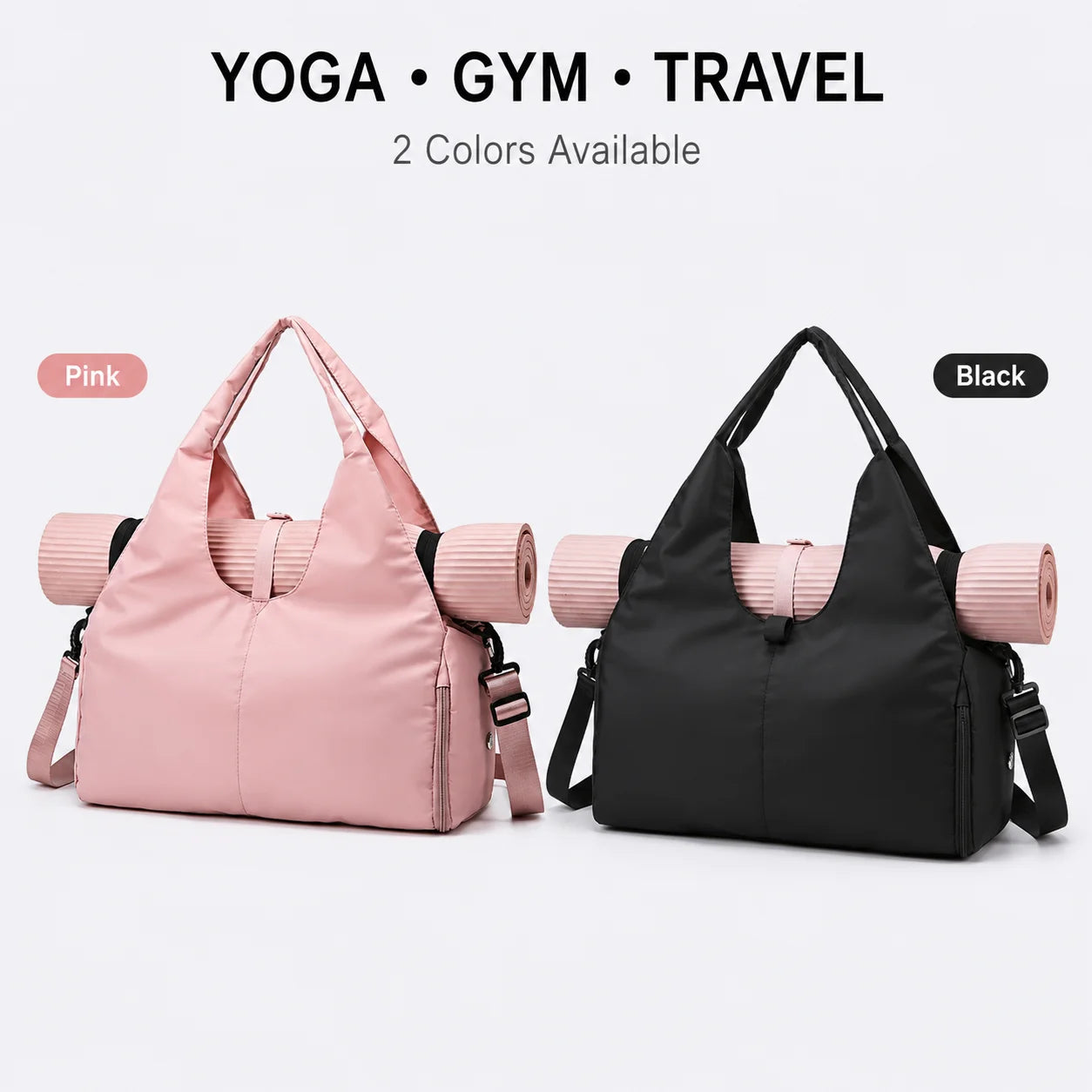 Yoga Mat Tote Bag with Mat Holder, Large Capacity Oxford Fabric Gym Bag with Adjustable Shoulder Strap for Women