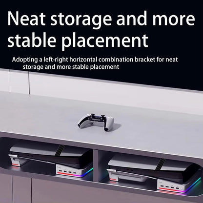 Horizontal Stand for Ps5 Pro Digital and Optical Drive Version Console with 14 Light Mode 4 USB Hubs Storage Display Stand
