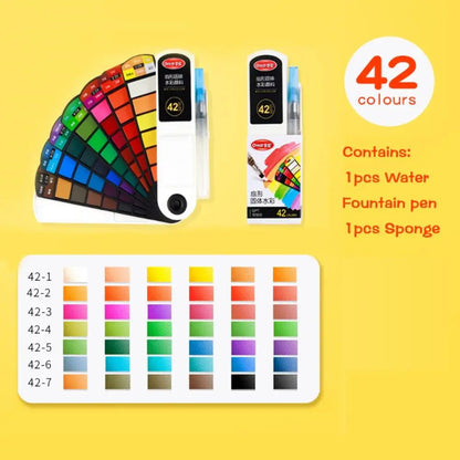 Folding Watercolor Paint Set Solid 18/24/36/42 Colors Painting Pigment Set with Water Brush Pen Watercolor Pigment Students