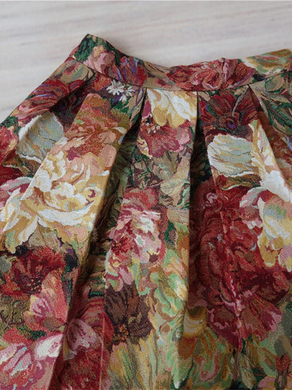 Women's Vintage Oil Painting Floral Skirt Korean Fashion High Waist Pockets Jacquard Thickened Skirts S-XXXL 2024 Spring K219