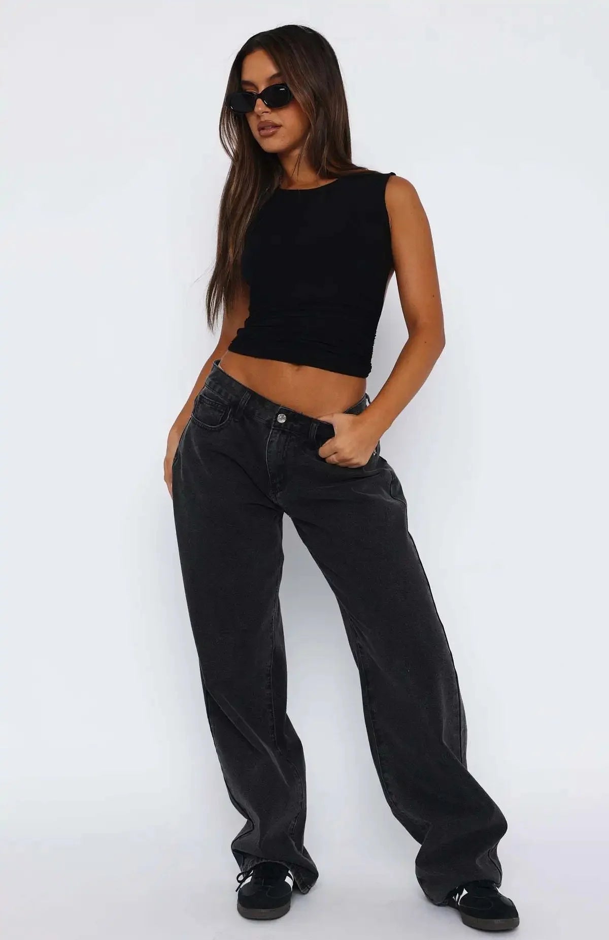 High Waist Wide Leg Jeans Women Loose Fit Spring Autumn Straight Leg Pants Slimming for Pear Shaped Body New 2025 Model