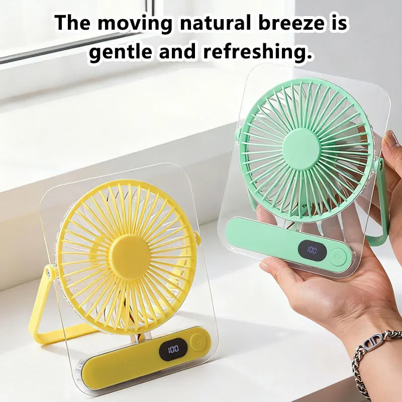 Lenovo Foldable Table Fan for Home Rooms Compact Mini Portable Digital Display 199-Speed Stepless Adjustment USB-Rechargeable