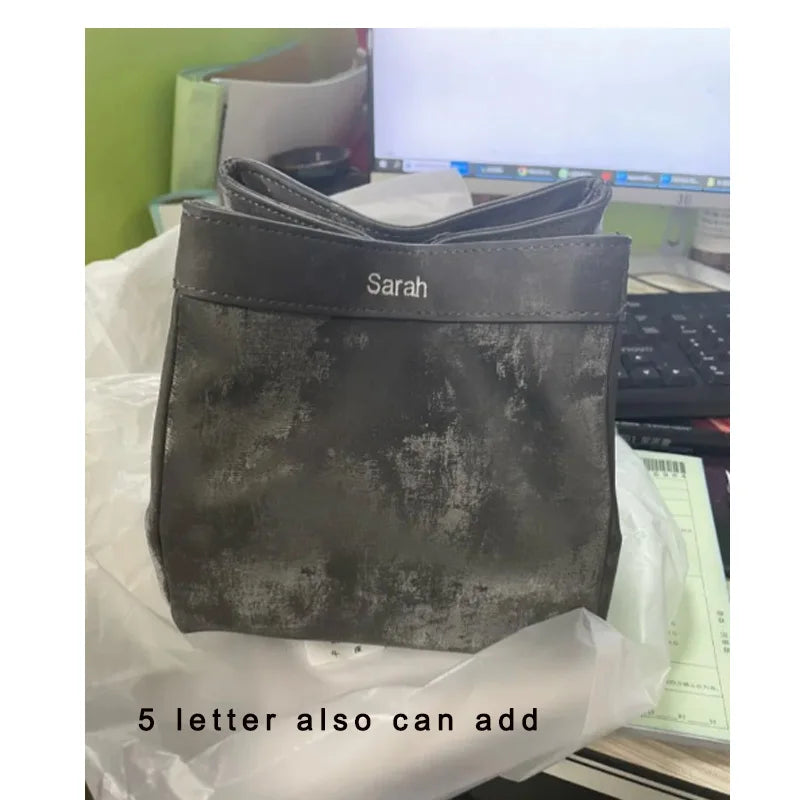 Custom Letter Suede Leather Women Bucket Bag Female Party Handbag Handbag 2025 New Fashion Chinese Style Luxury Brand Tote Bags
