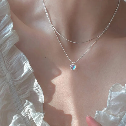 925 Sterling Silver Heart-Shaped Crystals Pendant Necklaces For Women Elegant Luxury Quality Jewelry Exquisite Accessories