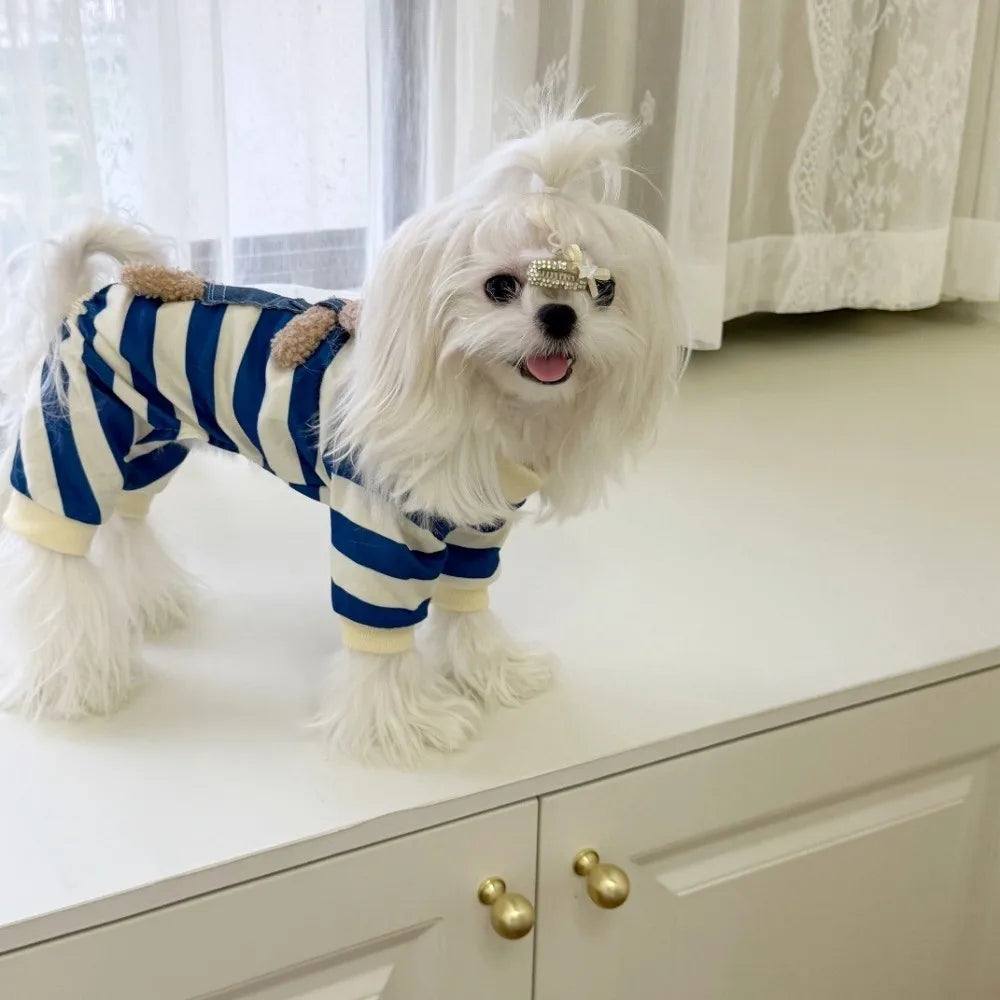 Cartoon Pattern Kawaii Pet Clothes Keep Warm Cotton Winter Puppy Clothes Striped Pajamas Animal Clothing Dog Jumpsuits Corgi