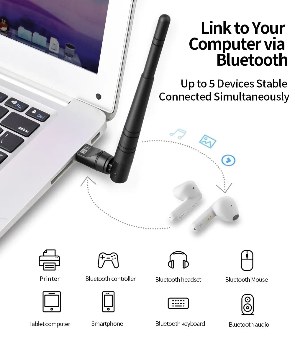 KEBIDUMEI USB Bluetooth 6.0 Adapter Dongle 200M Long Range Adaptador for PC Laptop Wireless Speaker Audio Receiver Transmitter