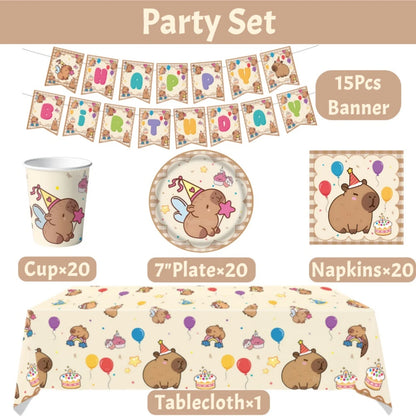 Cute Capybara Birthday Decorations Balloons Backdrop Tablecloth Stickers Cups Plates for Baby Shower Kids Event Party Supplies