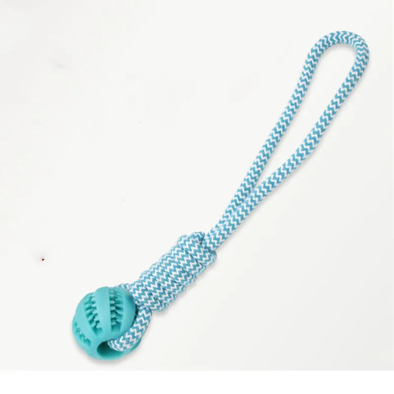 Pet Tooth Cleaning Chewing IQ Treat Ball Food Dispensing Bite Chew Knot Training Tugging Playing Rubber Rope Dog Ball Toys