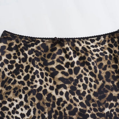 HXAO Women's Skirt Leopard Bow Satin Skirt Summer 2025 Vintage High Waist Wrap Long Skirts For Women Elegant High Street Skirts