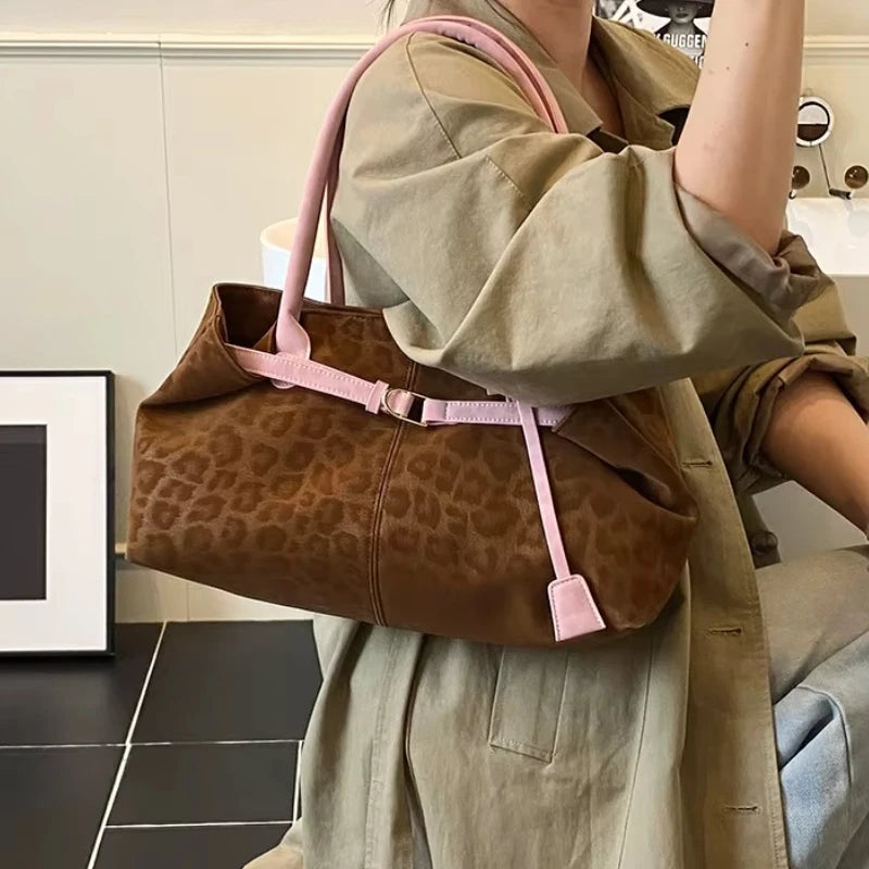 Newly Leopard PU Leather Shoulder Bags for Women Luxury Designer Brand Trend Tote Bag Females Short Handle Handbags and Purses