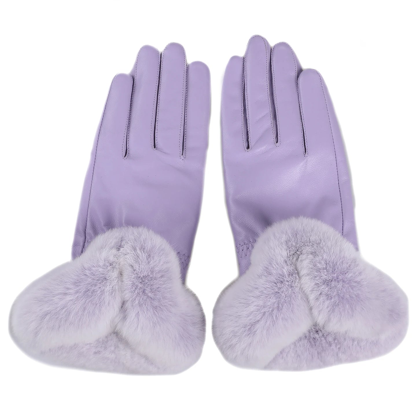 BOONJOVIA Elegant Women's Winter Warm Genuine Leather Gloves With Rex Rabbit Fur Trim Cuffs Velvet Lined