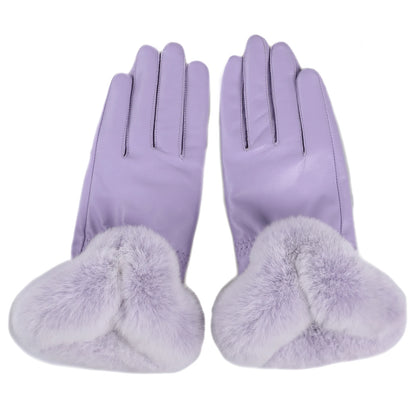 BOONJOVIA Elegant Women's Winter Warm Genuine Leather Gloves With Rex Rabbit Fur Trim Cuffs Velvet Lined