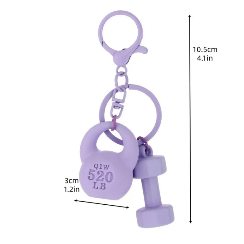 New DIY Fitness Equipment Keychain,Resin Kettle Bell Dumbbell Keychain Pendant,Colorful Barbell Car Bag Hanging Accessory