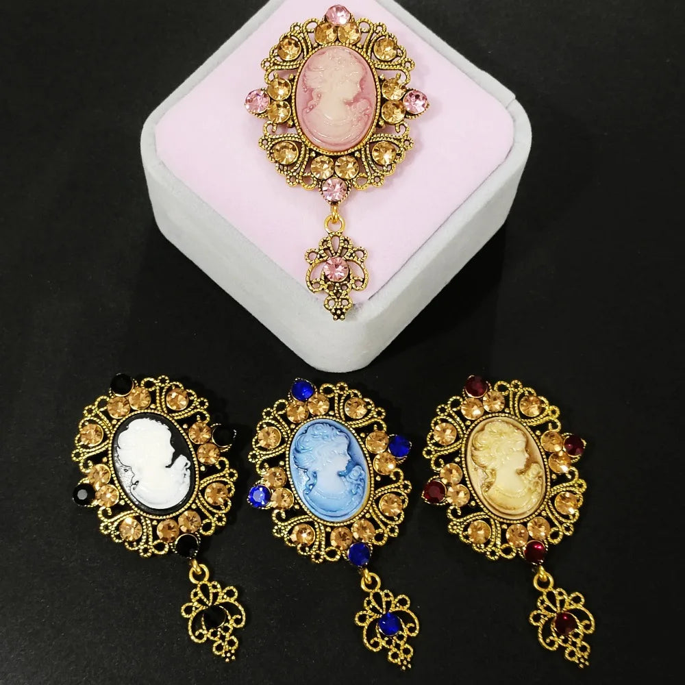 SHMIK Vintage Palace Style Relief Beauty Pendant Crystal Badges Brooch For Women Elegant Retro Middle Design Pin Jewelry