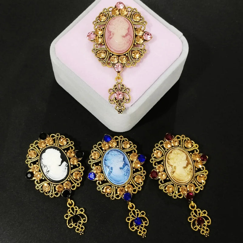 SHMIK Vintage Palace Style Relief Beauty Pendant Crystal Badges Brooch For Women Elegant Retro Middle Design Pin Jewelry