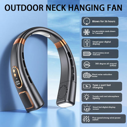 Portable Neck Fan With Digital Display & Led Light Low Noise Lightweight Hand-free Quiet Cooling Fan For Outdoor Sports Summer
