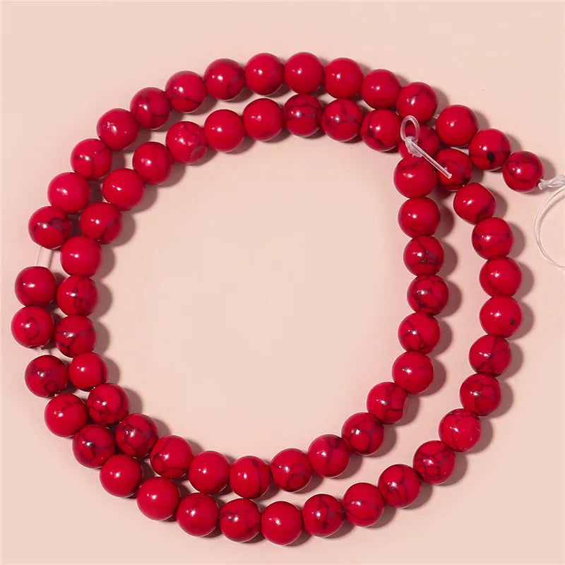 1 Strand Red Turquoise Stone Beads 4/6/8/10/12mm Round Natural Gemstone Bead for DIY Bracelet Necklace Jewelry Making Wholesale