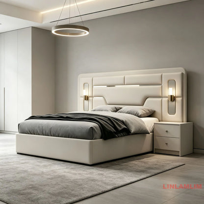 Modern Luxury Turkish style Bedroom Set – King Bed with Upholstered Headboard, Nightstands, Wardrobe with Mirrored Door, Dresser
