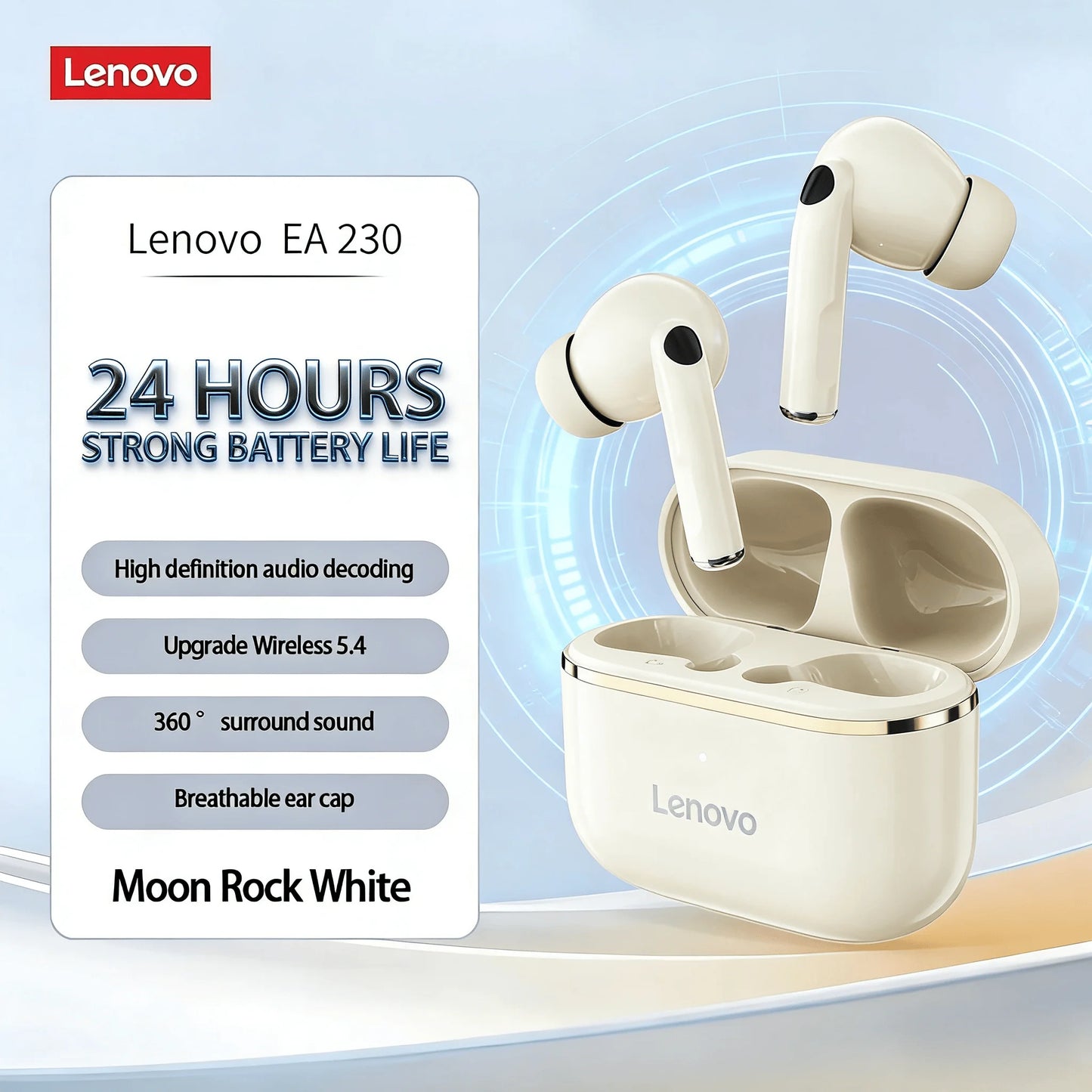 Lenovo Wireless Earbuds Low Latency Gaming Hd Call with Noise Reduction Mic Ear Design Long Standby Clear Communication Earphone