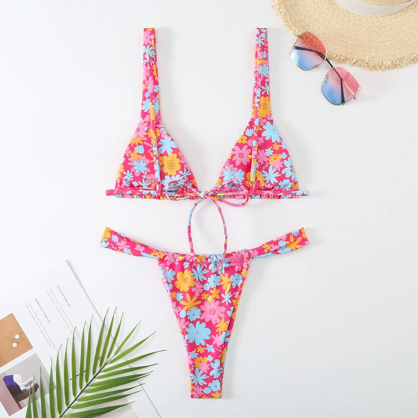 Lovely Flower Print Bikini Set Women 2024 Low Waist 2-piece Swimsuit Sexy Thong Swimwear Summer Beach Vacation Bathing Suit New