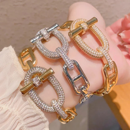 Trendy Fashion 18 K Gold Plated Brass Jewelry punk Style Belt Court Style Bangle Bracelet for Woman