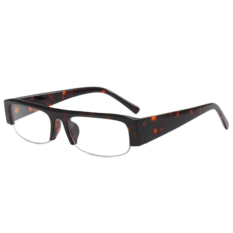 SO&EI New Small Rectangle Women Sunglasses Vintage Clear Lens Men Half Frame Eyewear Shades UV400