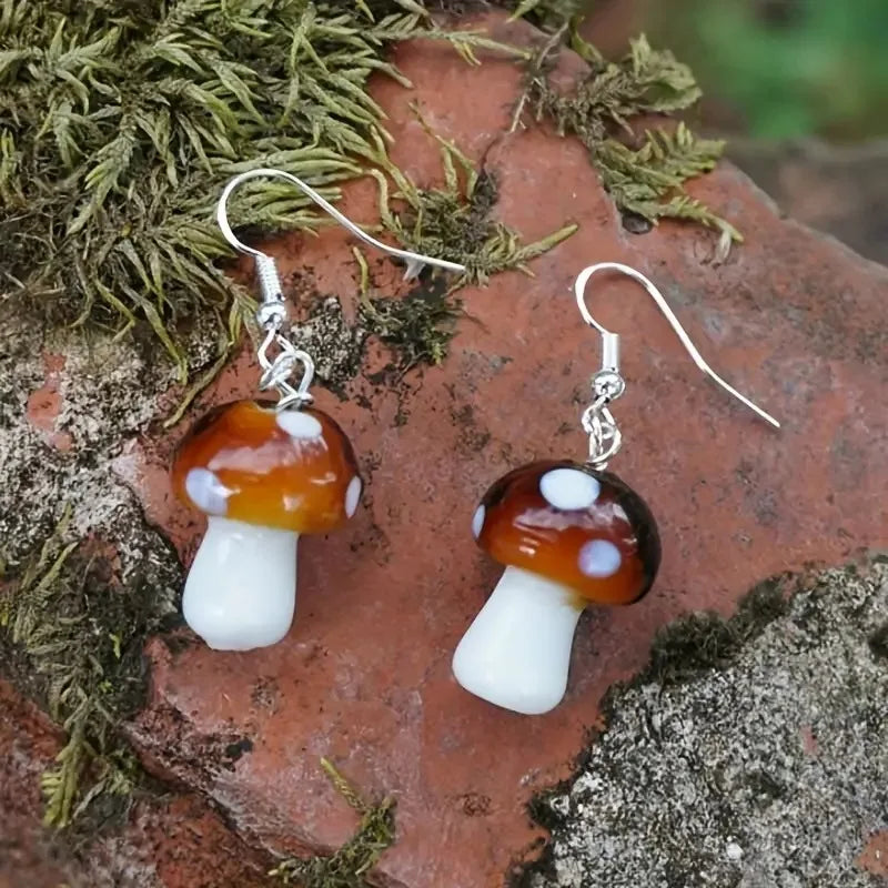 1 Pairs Mushroom Earrings for Women Long Pendant Mushroom Earrings Colorful Earrings Creative Funny Earrings Cute Weird Earrings