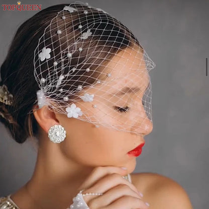 TOPQUEEN VA15 Russian Tulle Cage Veil White Crinoline Face Veil Headband Fascinator Cocktail Hats Bridal Hair Accessories