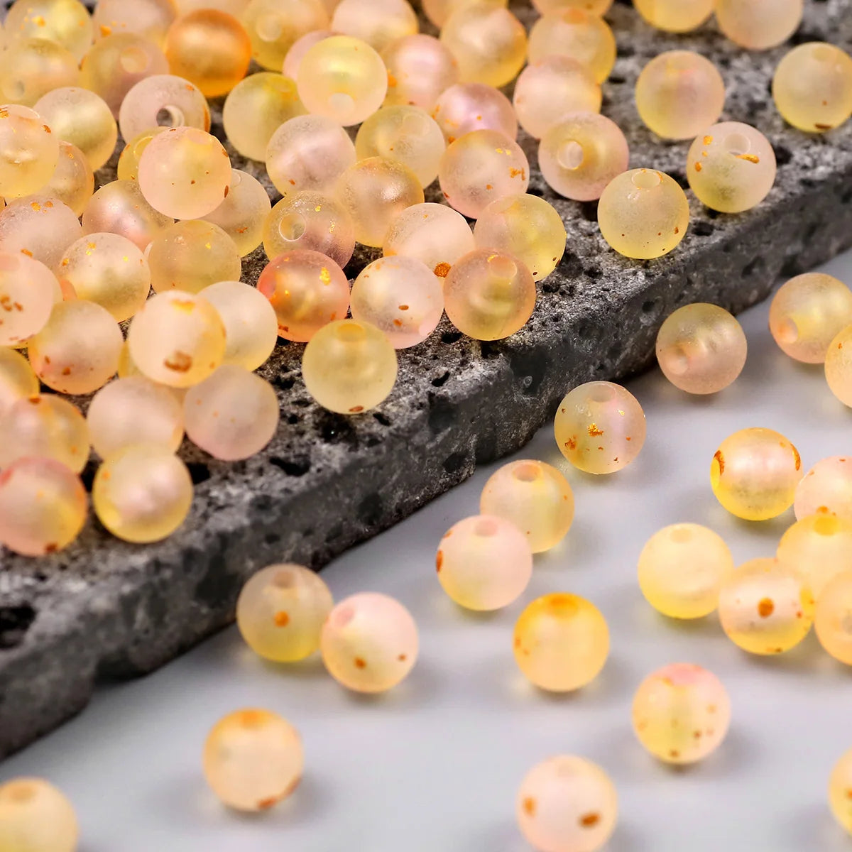 Frosted Round Dot Gold Acrylic Crystal Beads Glass Spacer Loose Beads 8mm For Jewelry Making Bracelet DIY Pen Beads Accessories