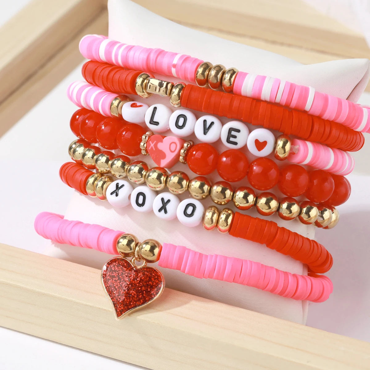 1 set of new Valentine's Day love soft ceramic layered bracelet set suitable for gift giving and daily wear