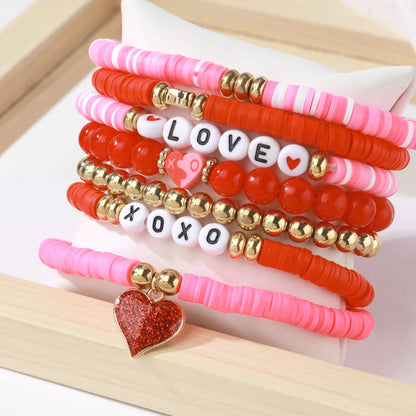 1 set of new Valentine's Day love soft ceramic layered bracelet set suitable for gift giving and daily wear