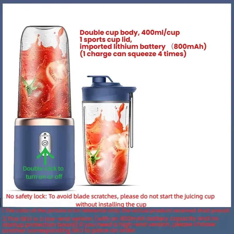 Portable Blender Bottle Electric 6 Blades Multifunction Juice Blender Fresh Juice Smoothie Blender Ice CrushCup Food Processor