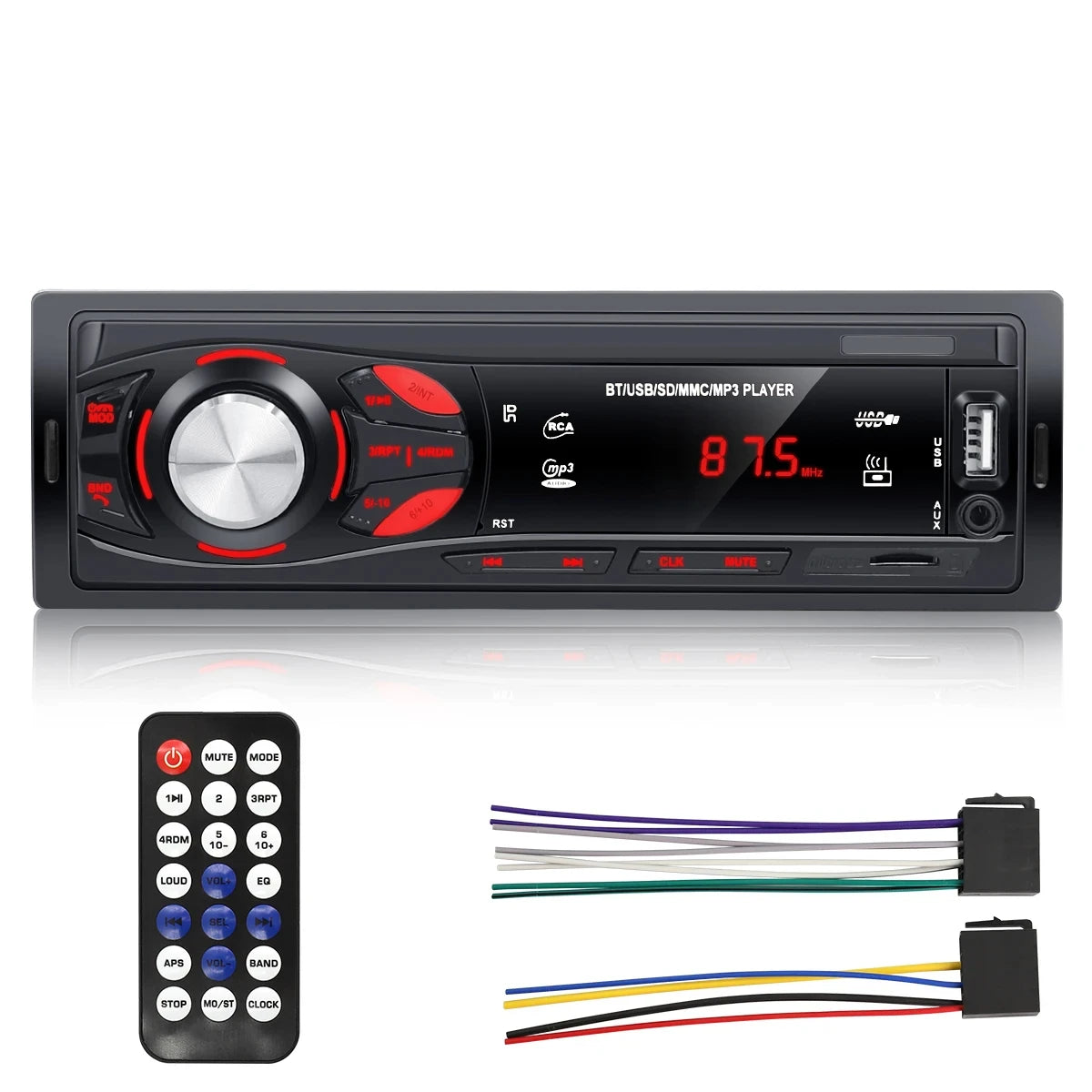 PHONEPACE Bluetooth Car Stereo 4x15W Car Audio FM Radio MP3 Player USB/SD/AUX Hands Free Calling with Wireless Remote Control
