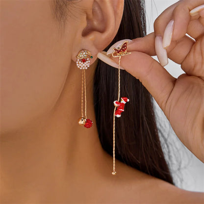 Christmas Asymmetrical Santa Claus Long Tassel Earrings for Women Elegant Snowflake Xmas Tree Elk Earrings Party Jewelry Gifts
