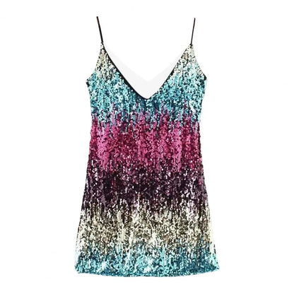 Chic Summer Dress Solid Color Mini Dress Backless Sexy Women Silver Color Sequins Mini Pencil Dress  Waist Tight